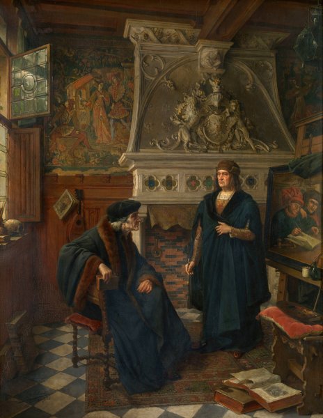Erasmus and Quinten Massijs  by Eugene Siberdt - Hand-Painted Oil Painting Reproduction