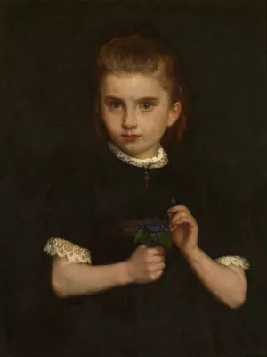 Girl holding Violets by Eugene Siberdt Oil Painting