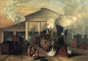 Train Leaving Auburn Station at Rochester, New York by Eugene Sintzenich Oil Painting