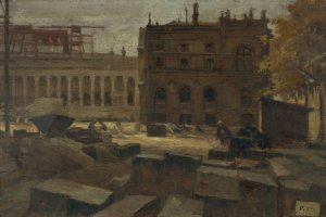 La demolition du Palais de l'Industrie, aux Champs-elysees by Eugene Trigoulet Oil Painting