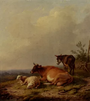 A Cow, A Sheep And A Donkey by Eugene Verboeckhoven - Oil Painting Reproduction