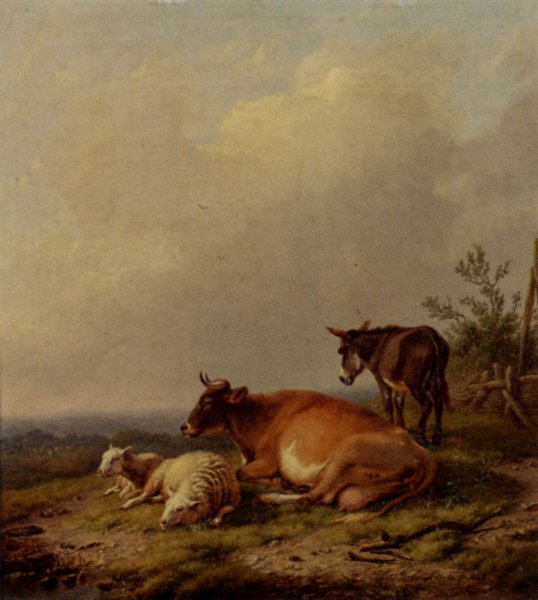 Main Product Photo of A Cow, A Sheep And A Donkey Painting by Eugene Verboeckhoven