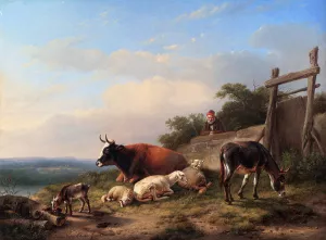 A Farmer Tending His Animals by Eugene Verboeckhoven - Oil Painting Reproduction