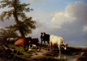 Animals Grazing Near The Sea by Eugene Verboeckhoven Oil Painting