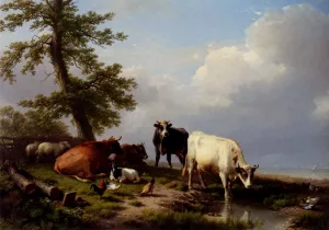 Animals Grazing Near The Sea by Eugene Verboeckhoven Oil Painting