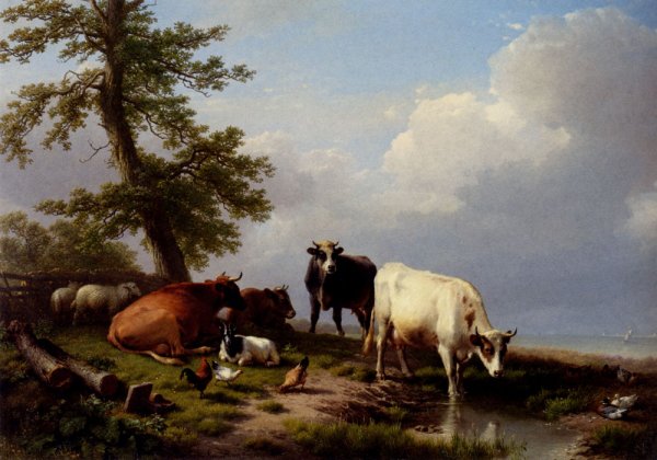 Main Product Photo of Animals Grazing Near The Sea Painting by Eugene Verboeckhoven