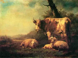 Cattle and Sheep in a Landscape by Eugene Verboeckhoven - Oil Painting Reproduction