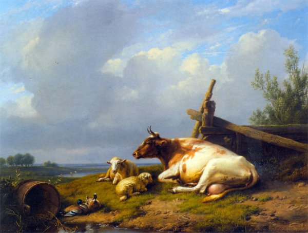 Main Product Photo of Cattle on the Waterfront Painting by Eugene Verboeckhoven
