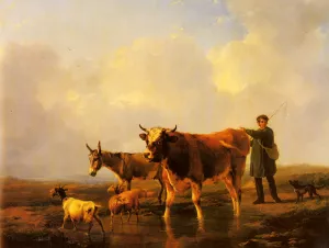 Crossing The Marsh by Eugene Verboeckhoven - Oil Painting Reproduction