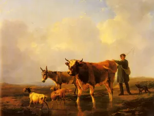 Crossing The Marsh by Eugene Verboeckhoven Oil Painting