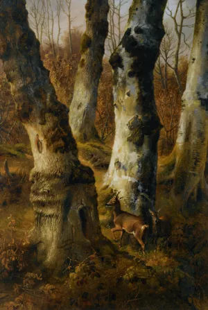 Deer in a Wood by Eugene Verboeckhoven - Oil Painting Reproduction