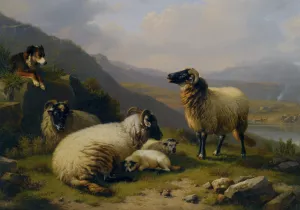 Sheep Dog Guarding His Flock painting by Eugene Verboeckhoven