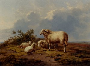 Sheep In The Meadow by Eugene Verboeckhoven Oil Painting