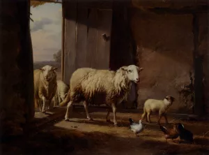 Sheep Returning From Pasture by Eugene Verboeckhoven Oil Painting