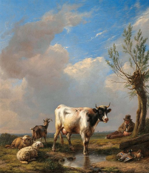 Main Product Photo of Grazing Cattle in a Vast Landscape  Painting by Eugene Verboekhoven