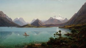Lake Wakatipu with Mount Earnslaw, Middle Island, New Zealand by Eugene Von Guerard Oil Painting