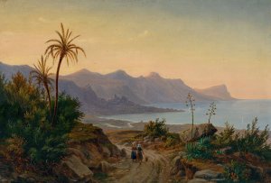 Sudliche Kustenlandschaft mit Palmen by Eugene Von Guerard Oil Painting