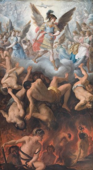 The Fall of the Rebel Angels by Eugenio Cajes Oil Painting