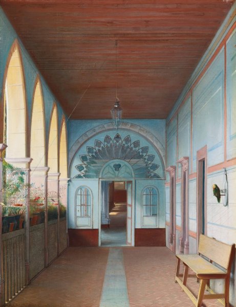 Corredor De La Casa De La Mina De Mellado En Guanajuato  by Eugenio Landesio - Hand-Painted Oil Painting Reproduction