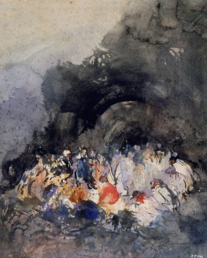 Group of Figures by Eugenio Lucas Velazquez Oil Painting