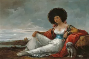 Maja with a Small Dog by Eugenio Lucas Velazquez Oil Painting
