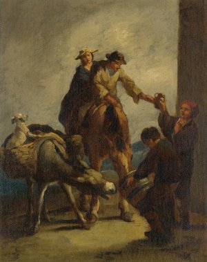 Water sellers with a donkey by Eugenio Lucas Velazquez Oil Painting