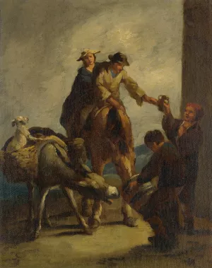 Water sellers with a donkey by Eugenio Lucas Velazquez Oil Painting