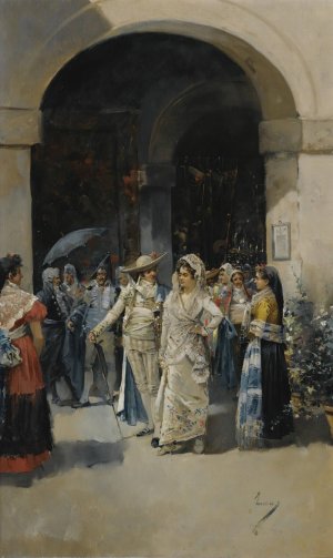 After mass by Eugenio Lucas Villamil Oil Painting