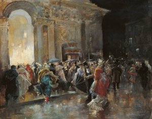 Arriving at the Theatre on the Night of a Masqued Ball by Eugenio Lucas Villamil Oil Painting