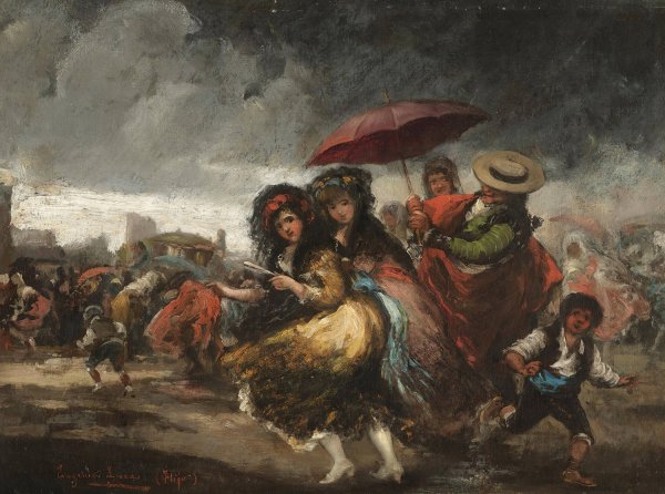 Main Product Photo of Corrida Suspendida Por La Lluvia  Painting by Eugenio Lucas Villamil