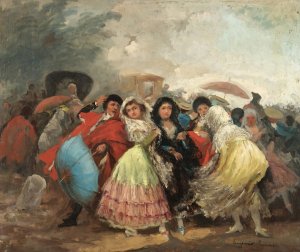 The rain shower by Eugenio Lucas Villamil Oil Painting