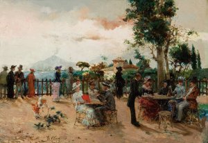 Refreshment on the Neapolitan Coast by Eugenio Oliva Rodrigo Oil Painting