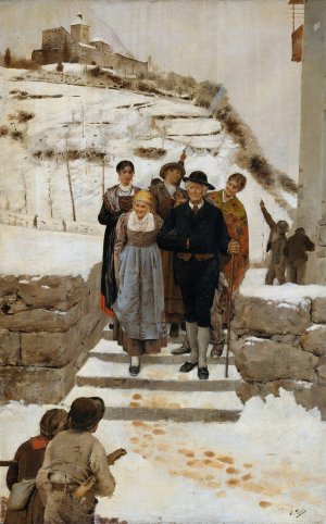 Goldene Hochzeit in Sudtirol by Eugenio Prati Oil Painting