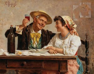 A Good Drop by Eugenio Zampighi Oil Painting