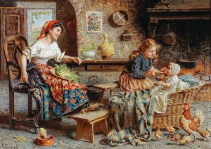 A Happy Family by Eugenio Zampighi Oil Painting