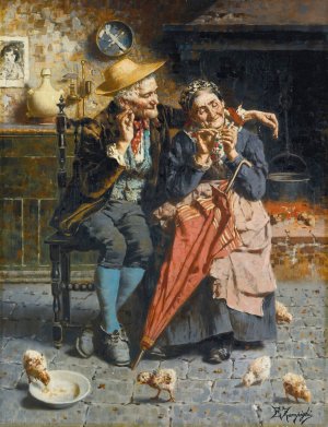 A stitch in time by Eugenio Zampighi Oil Painting