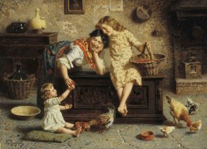 A Treat for Baby by Eugenio Zampighi Oil Painting