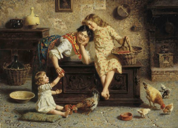 A Treat for Baby by Eugenio Zampighi - Hand-Painted Oil Painting Reproduction