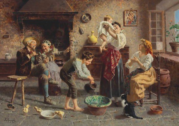 Bath Time by Eugenio Zampighi - Hand-Painted Oil Painting Reproduction