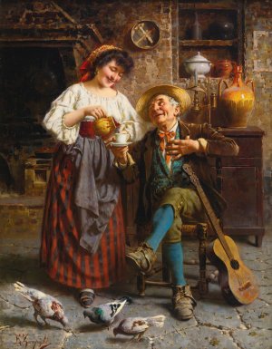 Grandpa's coffee by Eugenio Zampighi Oil Painting