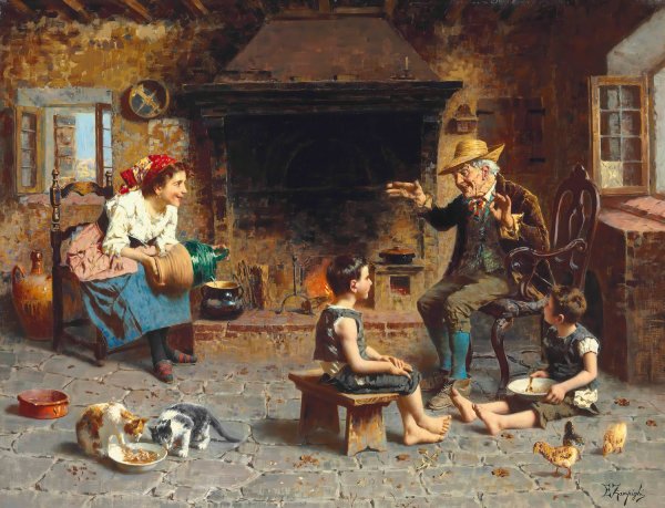 Storytime by Eugenio Zampighi - Hand-Painted Oil Painting Reproduction