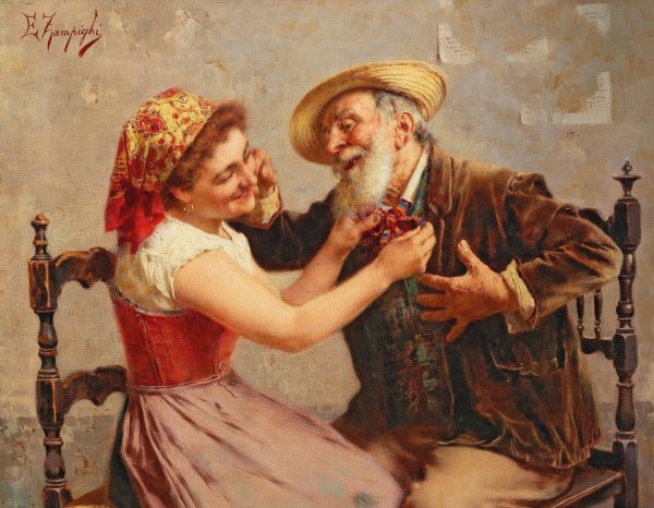The Bow Tie by Eugenio Zampighi - Hand-Painted Oil Painting Reproduction