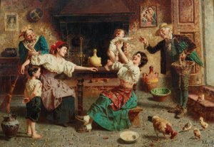The Happy Family by Eugenio Zampighi Oil Painting