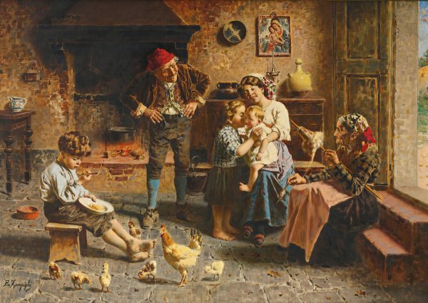 The new baby by Eugenio Zampighi - Hand-Painted Oil Painting Reproduction