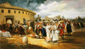 Entering the Bull Ring in Sunshine by Eugeno Lucas y Villamil Oil Painting
