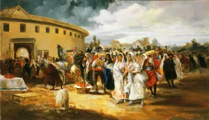 Entering the Bull Ring in Sunshine Oil painting by Eugeno Lucas y Villamil
