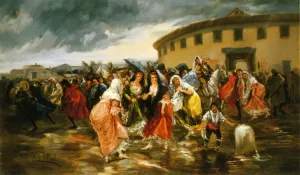 Leaving the Bull Ring in the Rain painting by Eugeno Lucas y Villamil