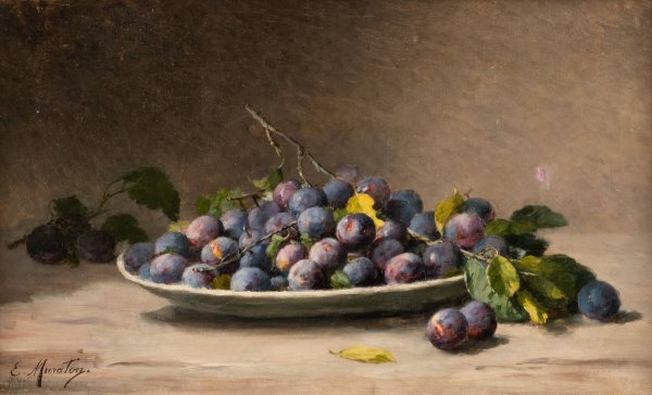 Main Product Photo of Still life with plums Painting by Euphemie Muraton