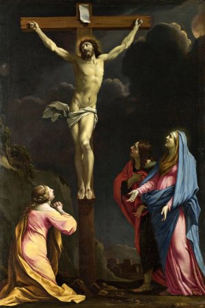 Christ On The Cross With The Virgin And Saints by Eustache Le Sueur Oil Painting