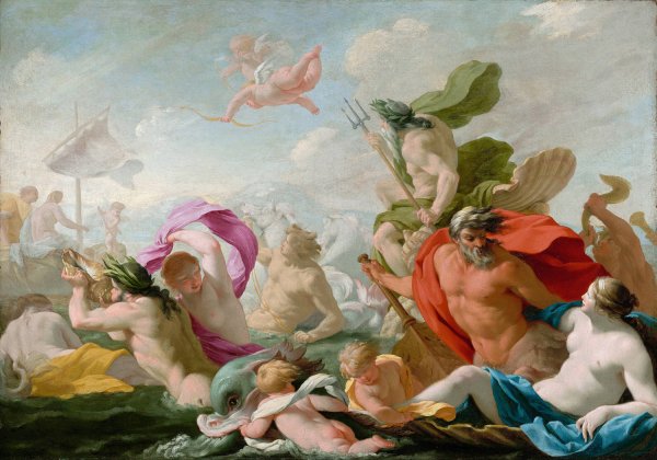 Marine Gods Paying Homage To Love  by Eustache Le Sueur - Hand-Painted Oil Painting Reproduction